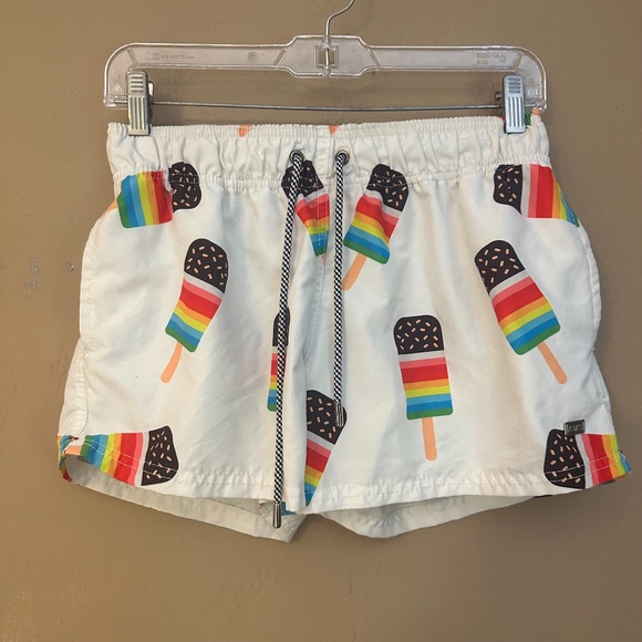 AMS Rainbow Popsicle Swim Trunks Medium 30-36 Inseam 7" Gently worn 100% poly - Picture 2 of 3